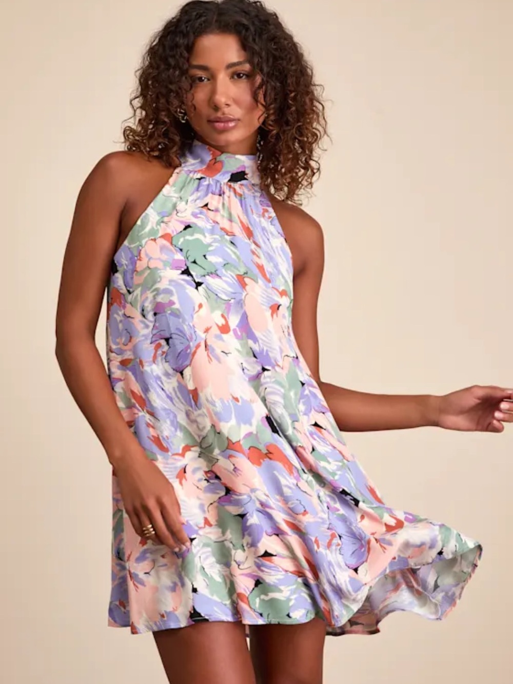 Lulus Tied Back To You Lavender Multi Floral Print Mini Shift Dress - Picture 9 of 16